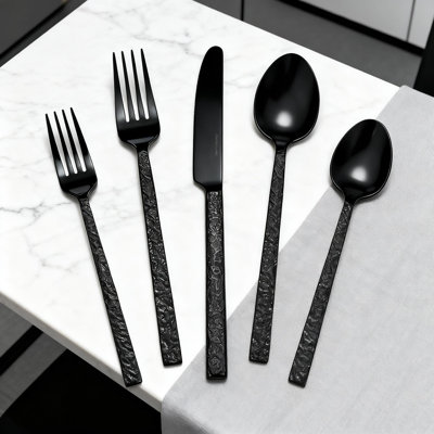 30-Piece Black Hammered Flatware Set For 6, 18/10 Stainless Steel Heavy Duty Silverware Set, Dishwasher Safe Cutlery Set For Home And Restaurant Use