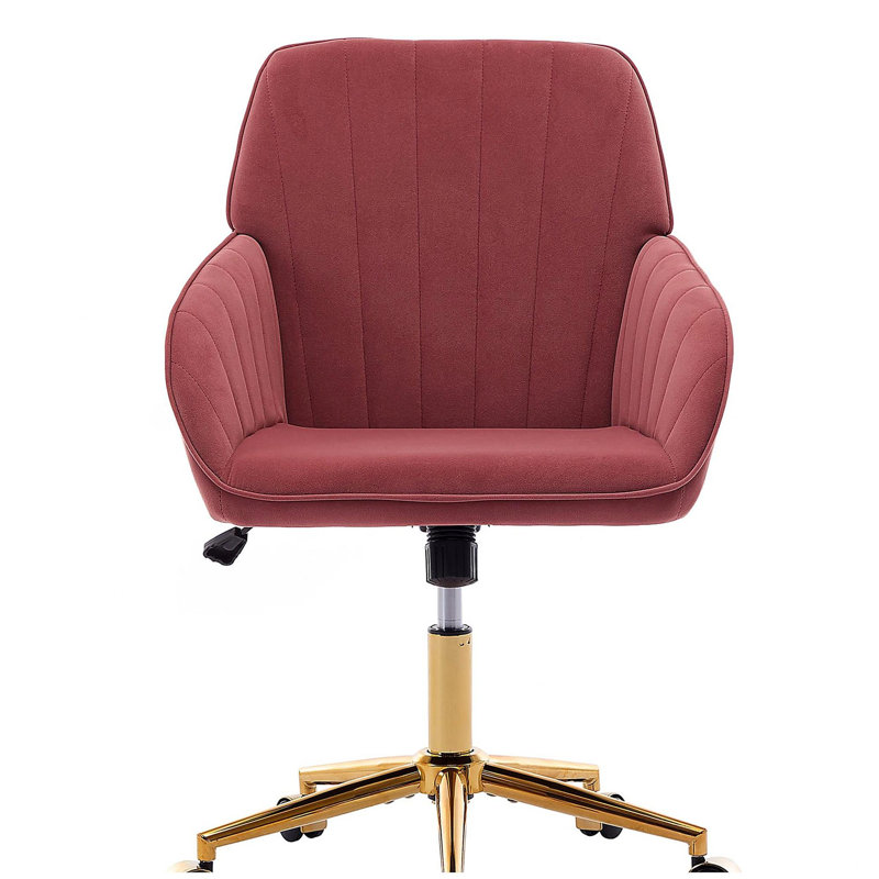 Adjustable Office Chair, Armchair, Swivel Chair With Metal Base, Rose Red, Gold