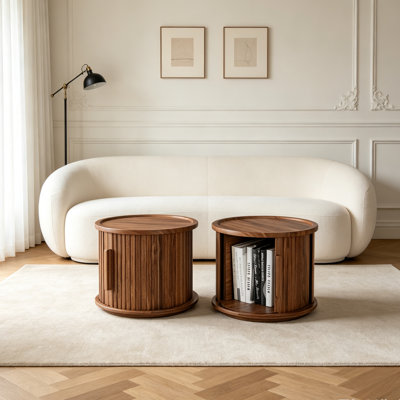 Tables basses rondes avec rangement à porte coulissante