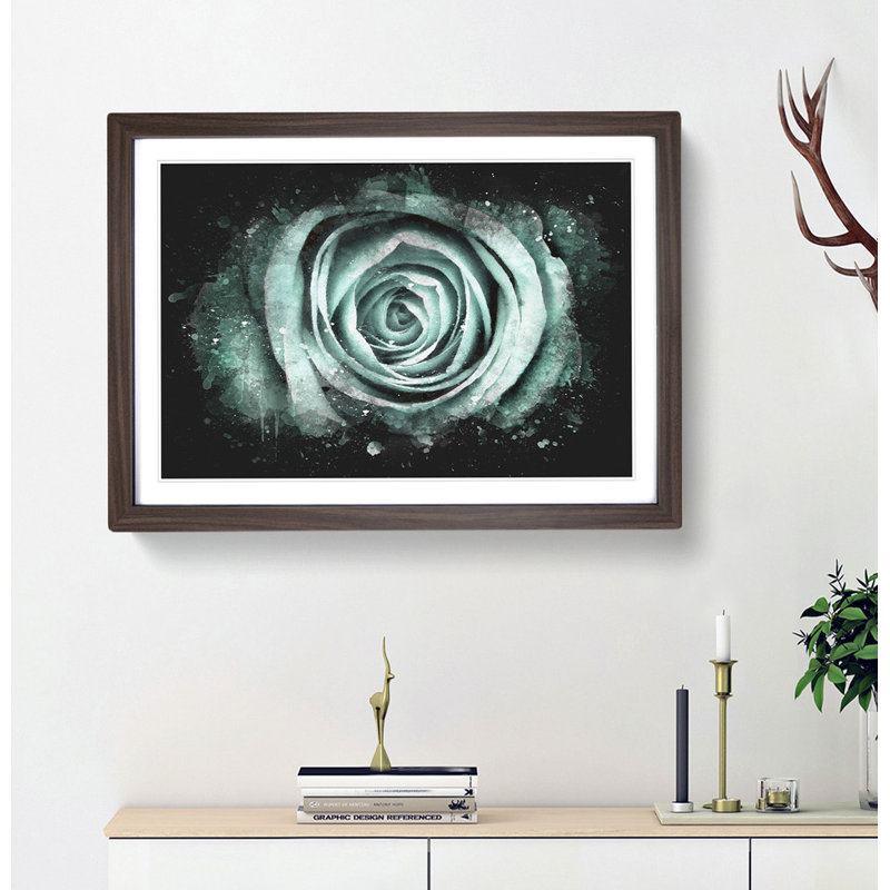 Mint Green Rose - Picture Frame Graphic Art Print, Walnut Framed, 45cm H x 63cm W x 2cm D