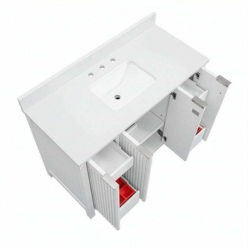Through Lines 48" Single Bathroom Vanity, White, Single-Hole