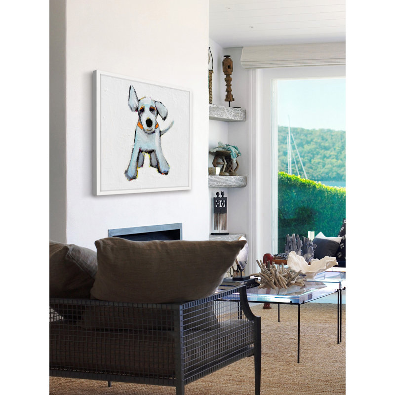 "Small White Pup" Framed Print, 12" H x 12" W x 1.5" D