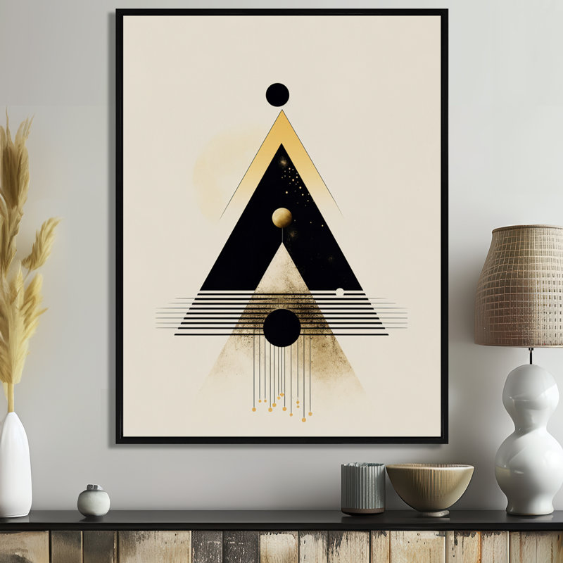 Art géométrique pleine lune Essence - Minimalisme, art mural, salon, Toile avec cadre flottant noir