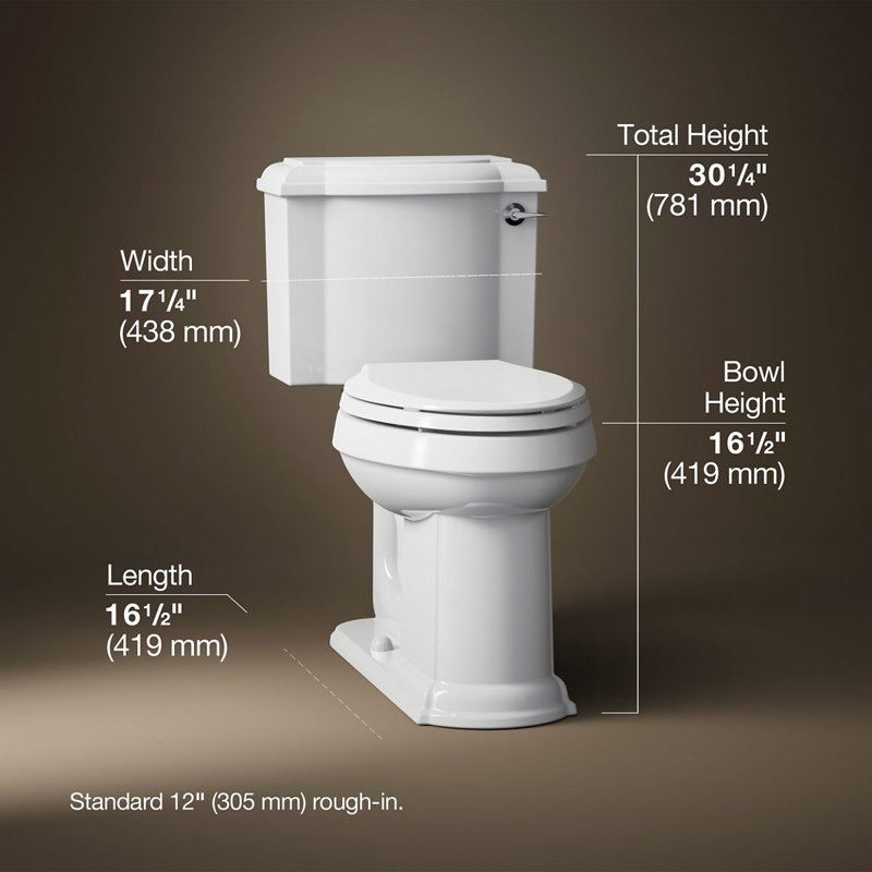 Devonshire Comfort Height 1.28 gpf Two-piece Elongated Toilet, White, Right