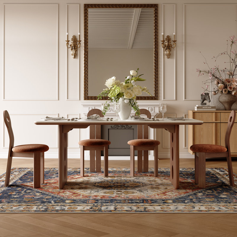 71" Sintered Stone Dining Table for 6 with Unique Solid Wood Legs, Double-Layer Tabletop