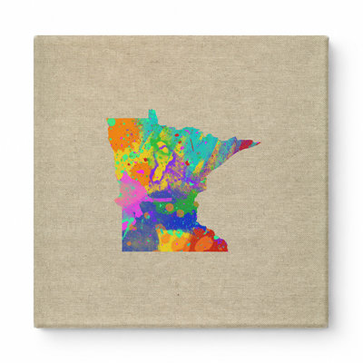 Minnesota State Map Watercolor — Square Canvas Wall Art