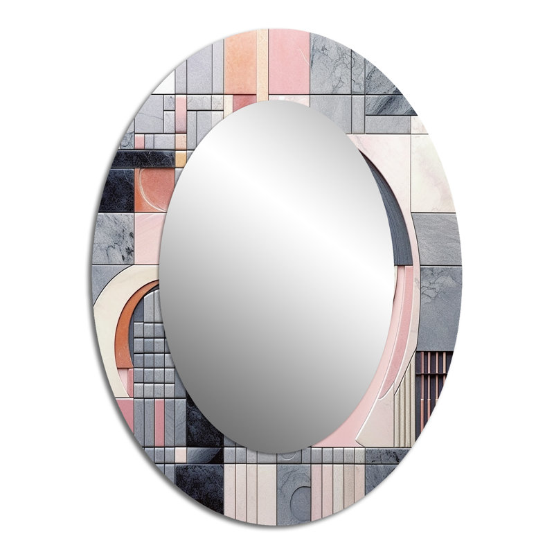 Pink Transcendent Angles III - Modern Oval Wall Mirror, 40" x 30"