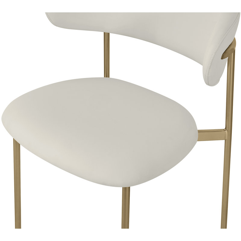 Chaise de salle à manger rembourrée Lupita, Or brossé, Cuir végétalien blanc cassé