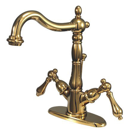 Heritage Single Hole Bathroom Faucet with Drain Assembly, Polished Brass