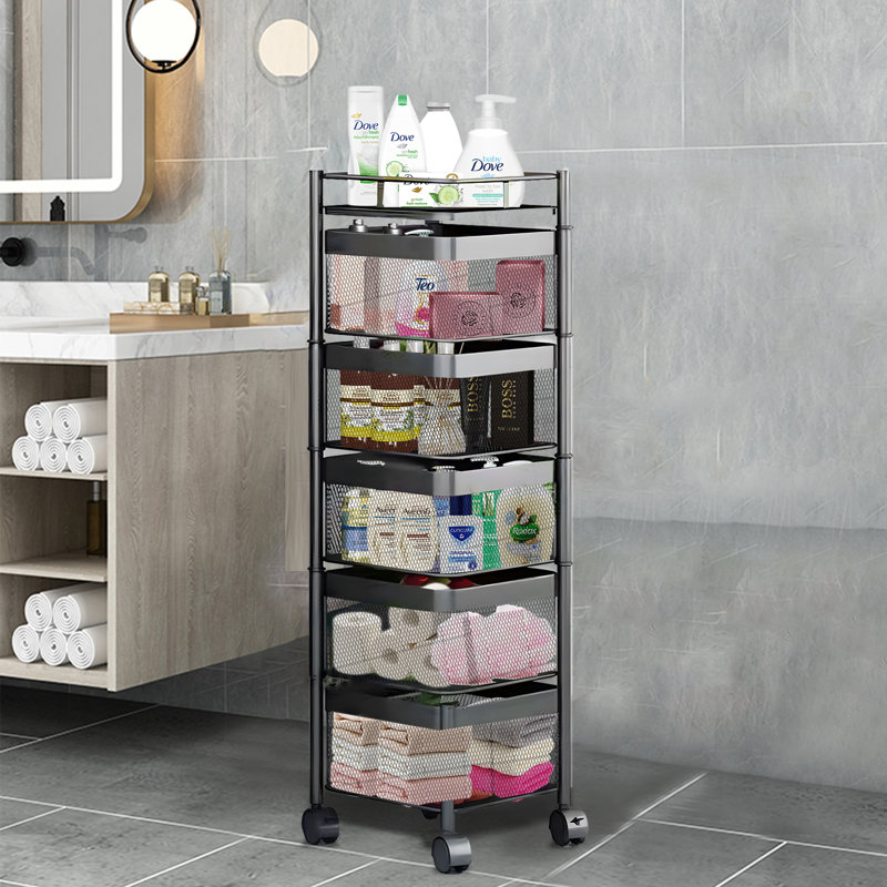 360 Degree Rotating Storage Rack Kitchen Cart with 5 Swing Out Shelves