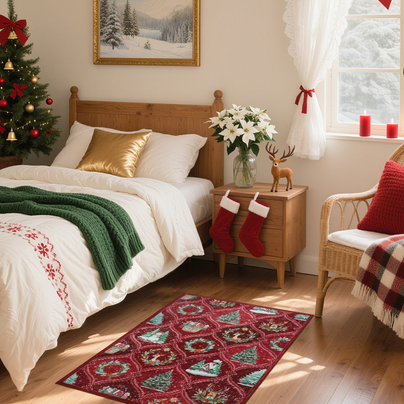 Rectangle Geometric Washable Area Rug, Red, 60*100cm