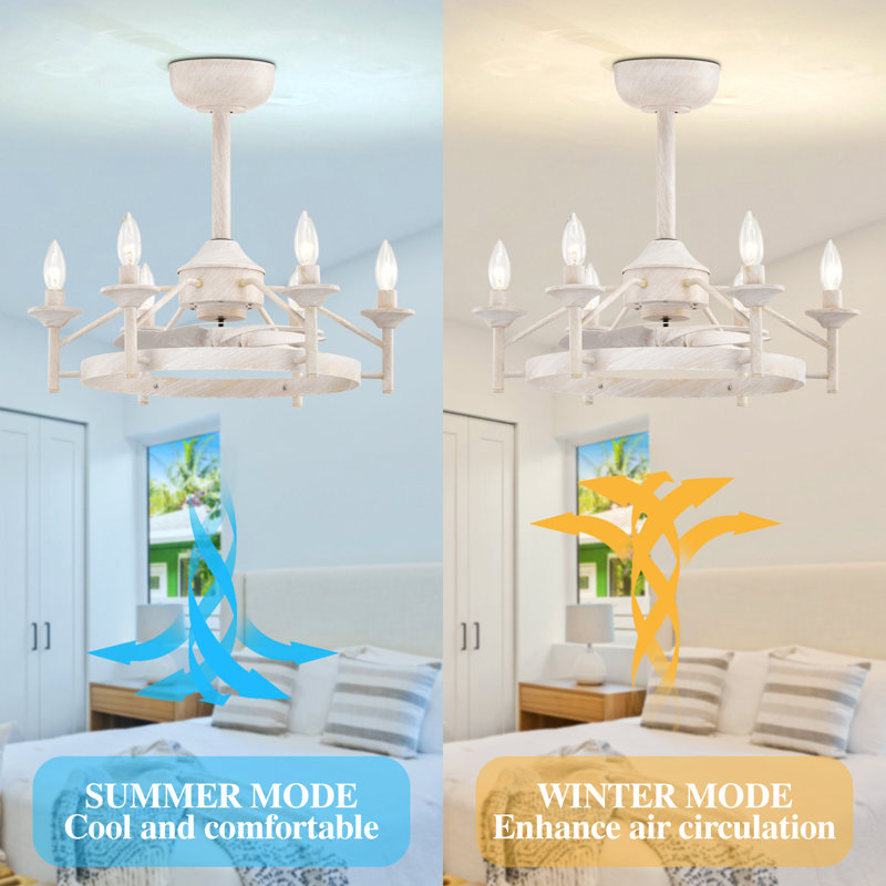21.3'' Remote Control Reversible Ceiling Fan With Lighting Kits For Living Room/Bedroom, Vintage White with White Blades