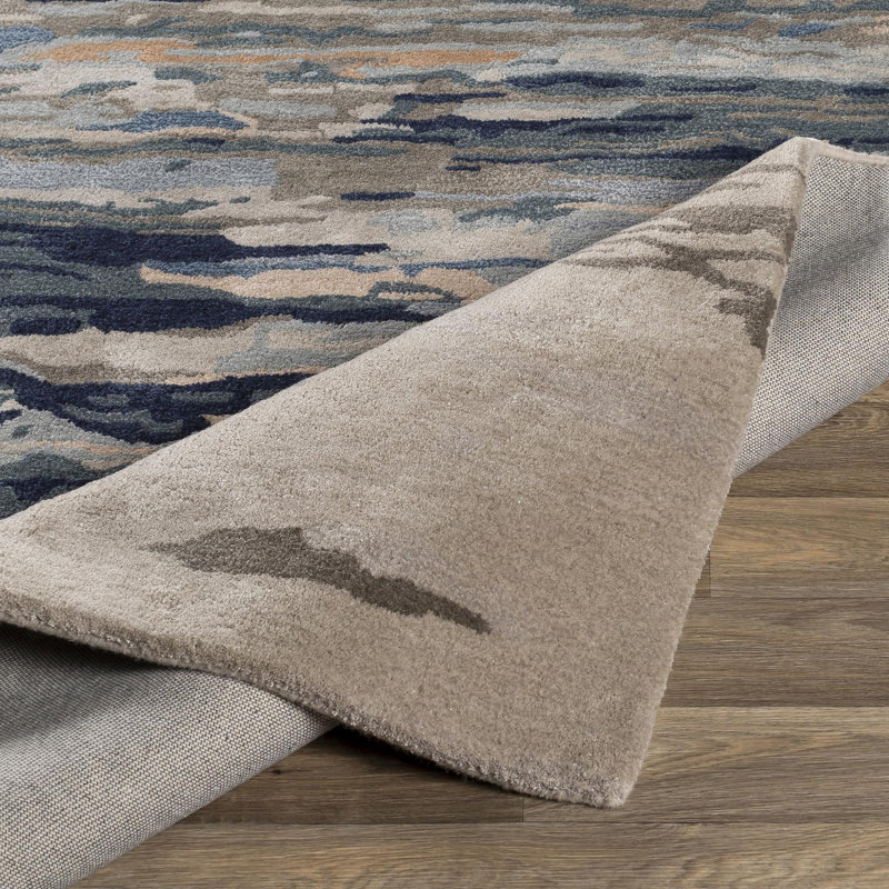 Tapis bleu marine / beige touffeté à la main Bartel, Rectangle 12 pi x 18 pi