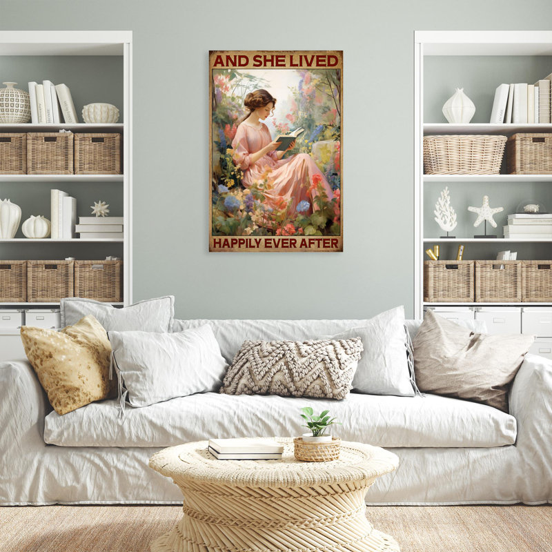 «Girl Read Book And She Lived - 1 pièce, reproduction d'art graphique sur toile tendue», L 11 po x H 14 po