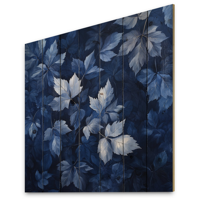 Feuilles de lune au clair de lune I - impression sur bois de feuilles - sur bois de pin naturel