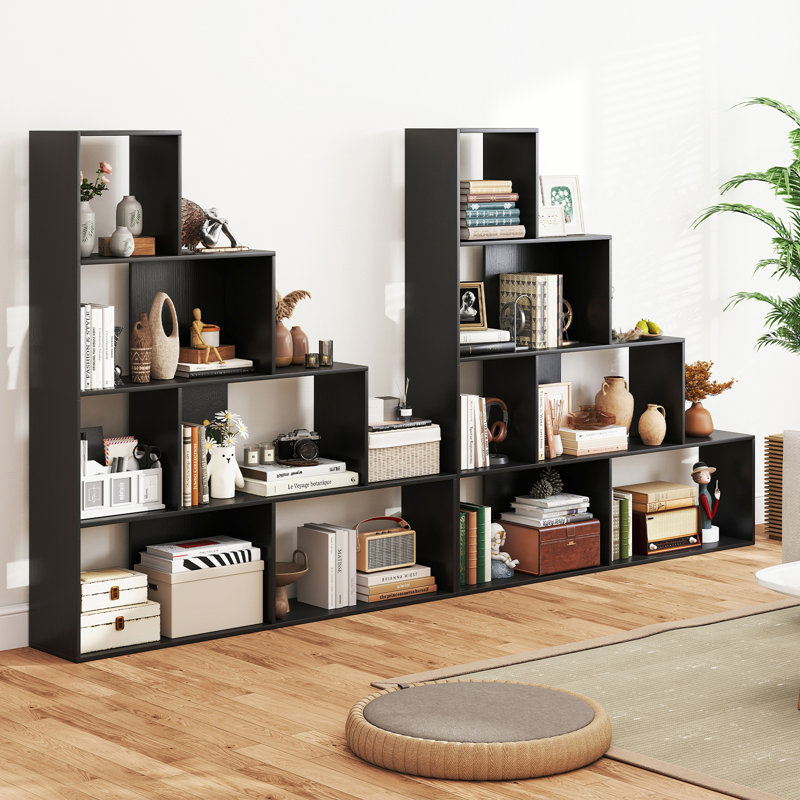 Bibliothèque à 4 niveaux avec 6 cubes de rangement et bibliothèque d'escalier moderne de 64 po de hauteur, 2
