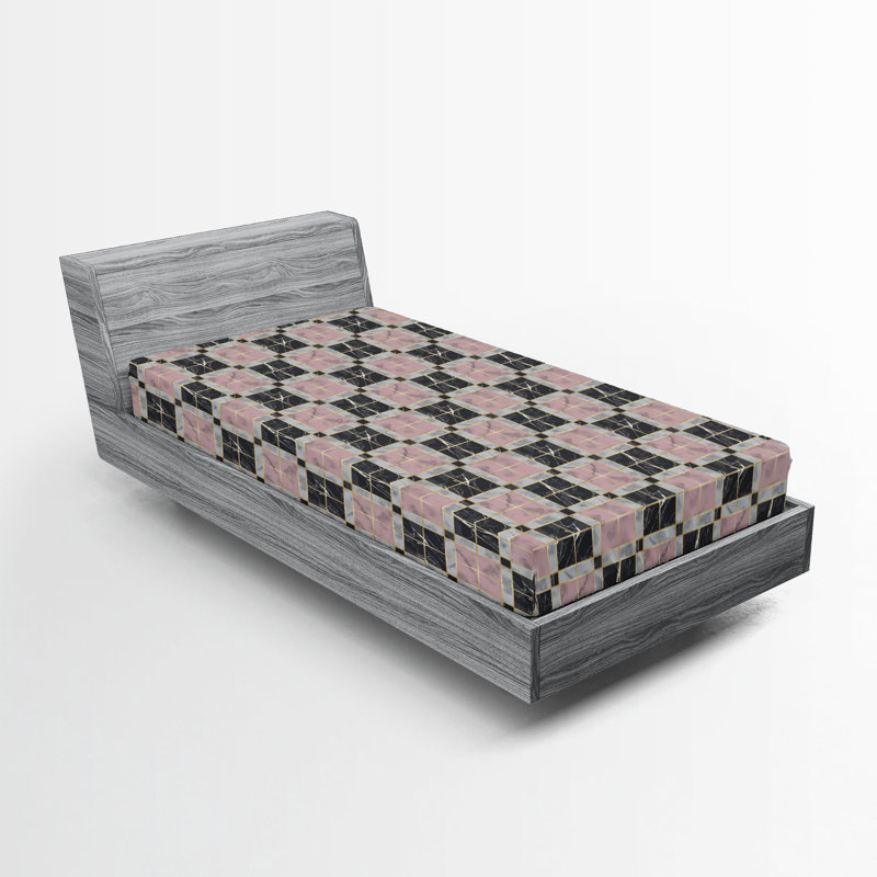 Ambesonne Fitted Sheet, Twin XL Fitted Sheet, Charcoal Gray Pale Gray Geometric 1