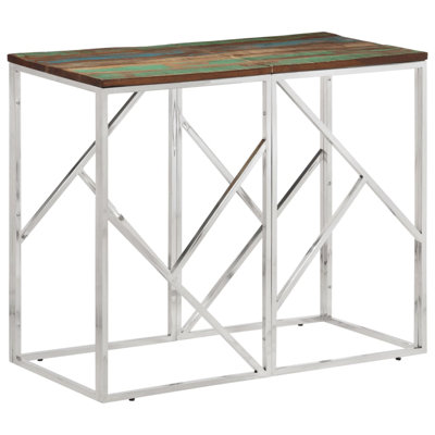 Console vidaXL, bois naturel, acier inoxydable, bois massif