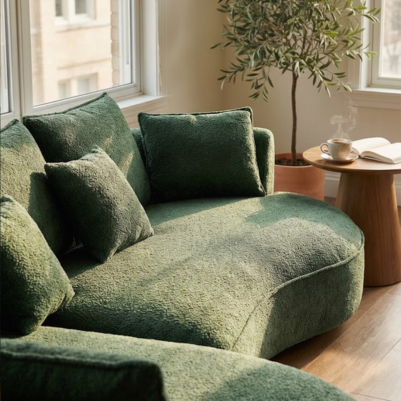 125" Modern Curved Sectional Sofa Couch With Chaise, Upholstery Boucle Sofa Couch With Pillows,Sectional Boucle Fabric Couch For Living Room