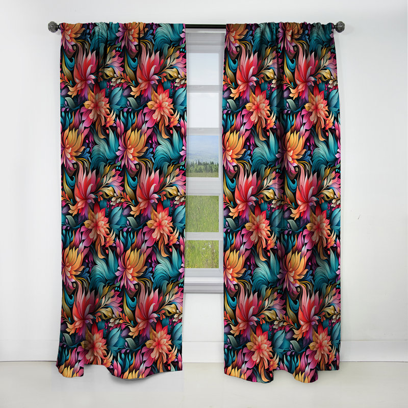 Mélange artistique - motif floral - rideau occultant - 1 panneau, L 52 po x L 90 po