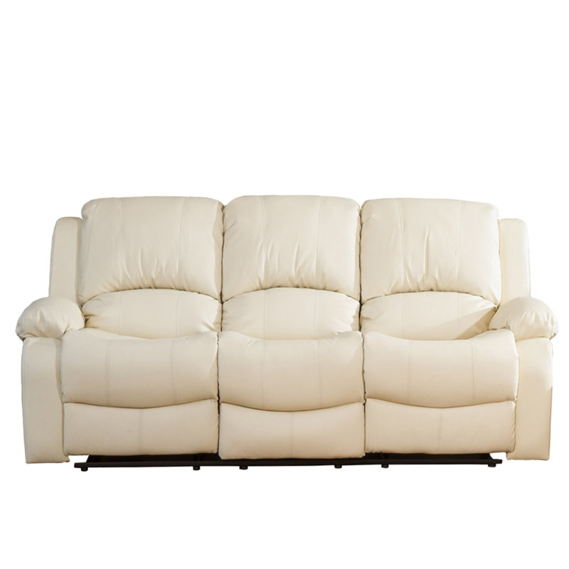 Manervia 3 Seater Faux Leather Reclining Sofa, Cream