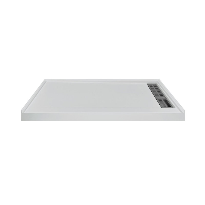 Transolid 60-in x 30-in Cast Solid Surface Shower Base, Concrete, Right Hand Drain