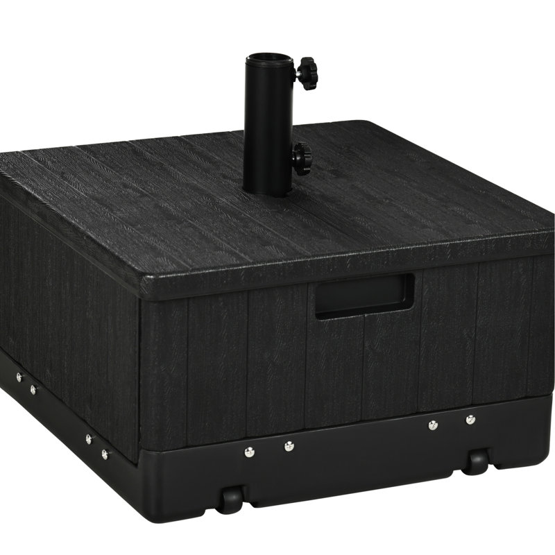 Base de parasol d'extérieur d'une capacité de 175 lb, 31 avec table de bout et boîte à fleurs, noire, avec roulettes et poignées pour base de support de patio, capacité de charge, poignées portatives, boîte à café pouvant être utilisée