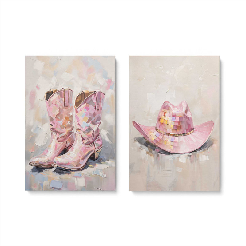 «Cowboy Essentials» en rose, ensemble de 2, H 18 po x l 24 po, Toile tendue