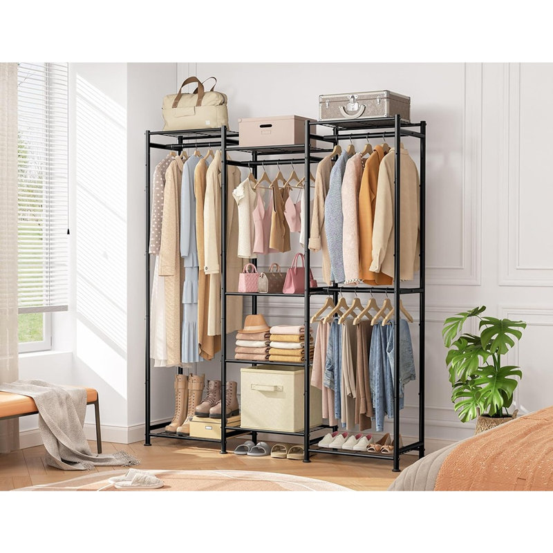 Portable Wardrobe Closet – Black – 4-Hanging-Space Freestanding Clothes Rack With Hanging Rods For Bedroom, Cloakroom, Or Entryway Storage