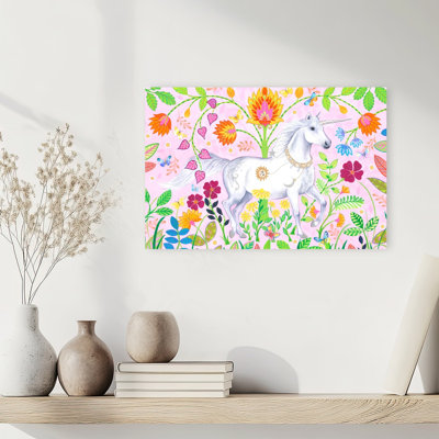 Enchanted Unicorn Realm Colorful Dreamy Mystical Butterfly Forest Nature Wall Art Print 1 Piece Wrapped Canvas Wall Art