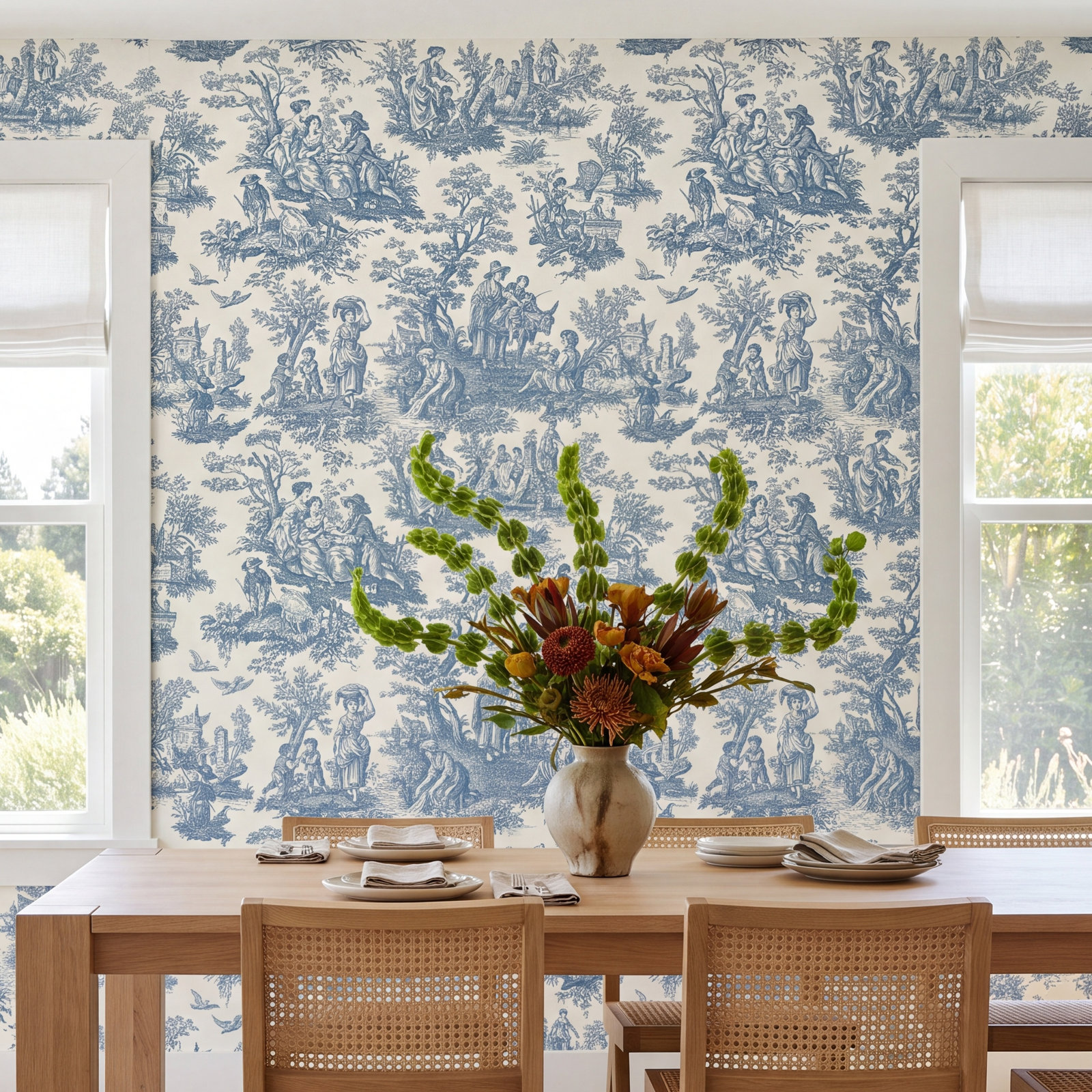 Peel & Stick Toile Wallpaper, Blue