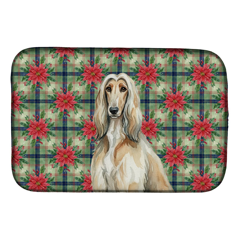 Tapis de séchage afghan Hound Christmas PoinsettIas