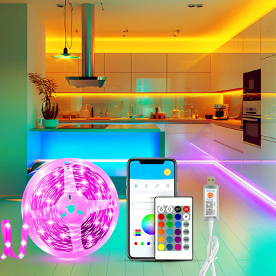Daybetter Bluetooth Rgb Led Strip Light Kit - 100ft Smart App & Remote Control, 24-key Remote, 24v Power Boost, Diy Color Changing Lights For Bedroom & Home Decor (bare Board)
