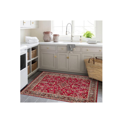Northern Collection Red Beige Ethnic Patterned Woven Base Decorative Rug