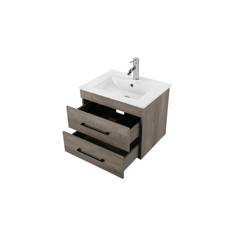 Ce meuble-lavabo mural avec tiroirs doubles, système de fermeture en douceur et lavabo en céramique crée un espace de salle de bain moderne et minimaliste!