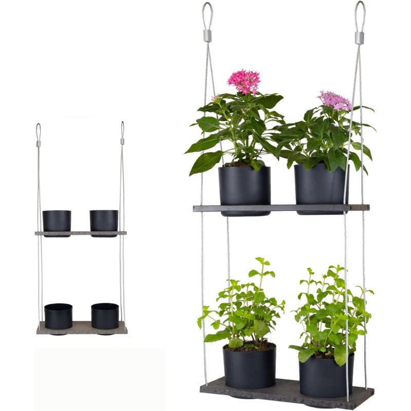 Ebern Designs Urban Garden Decor with Pots Included, Hanging Planters for Indoor Outdoor Plants, Hanging Flowerpots, Wall Hanging Plant Holder Window Plant Shelves (Shelf 4 Pots)