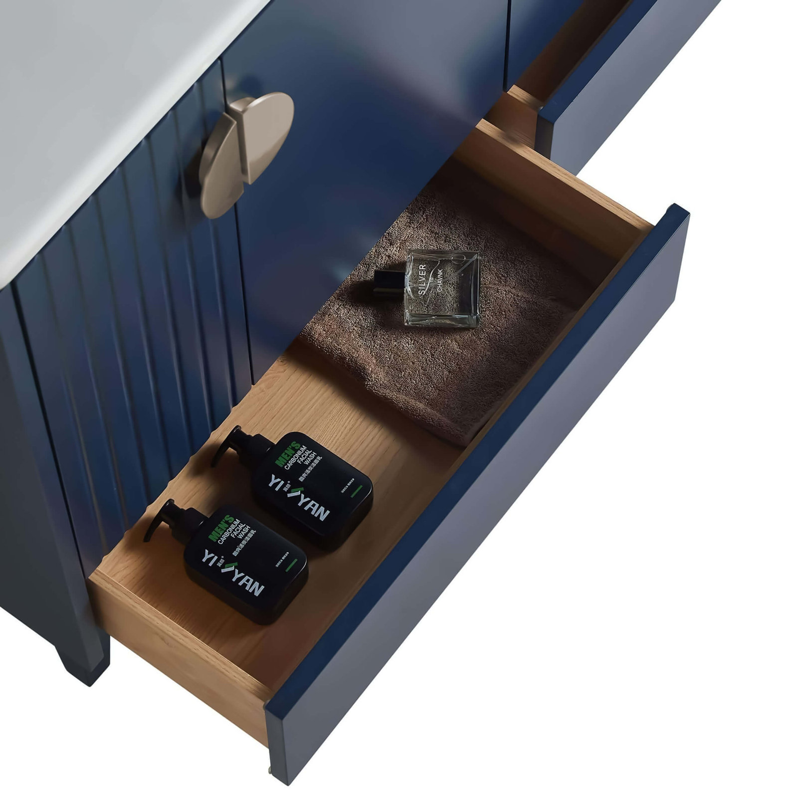 Saimah 47.25'' Double Bathroom Vanity, Navy Blue, Satin Nickel