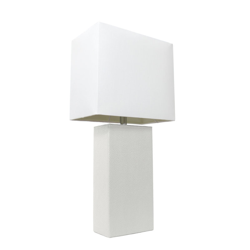 Lampe de table en cuir 21 po avec abat-jour rectangulaire en lin blanc, Espresso brun, Non, Transparent