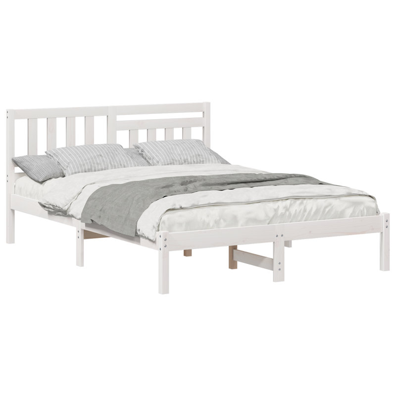 With Headboard Wax Solid Pine Wood, European Double (140 x 200 cm), Wax Brown