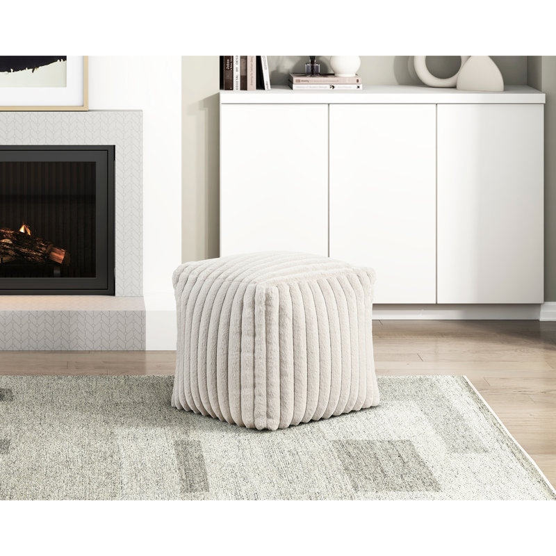 Modern Corduroy Square Pouf , Non-Slip Footstool, 16" Dimensions, 300Lbs Weight Limit, H Pouf, Height, Bearing