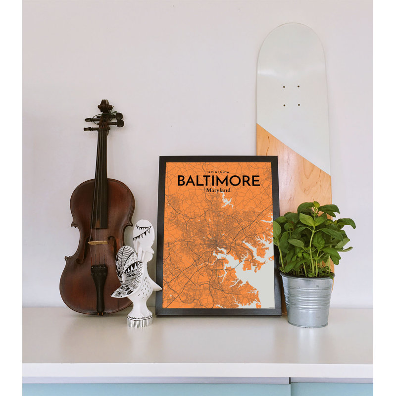 Baltimore City Map - impression d'art graphique, H 24 po x l 18 po