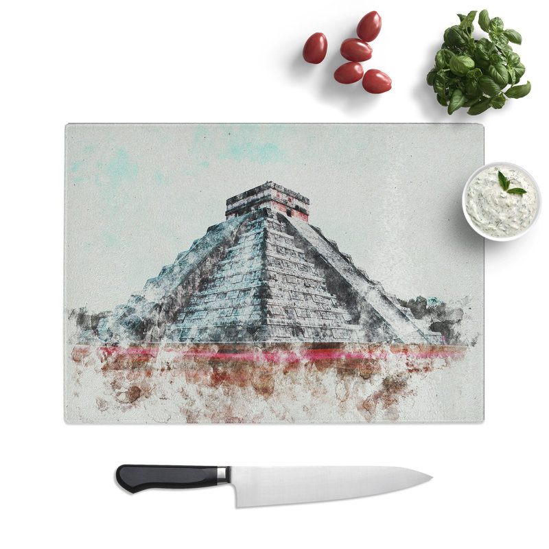 Chichen Itza in Mexico Watercolour Chopping Board, 0.4cm H x 28.5cm W x 39cm L