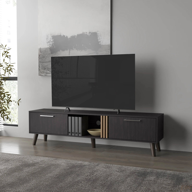 Meuble télé avec 2 portes et rangement ouvert Wengue (meuble télé)