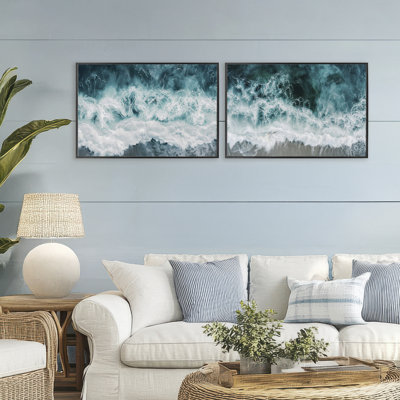 Ensemble de 2 giclées encadrées Hazy Water Waves, design par Lazar Studio