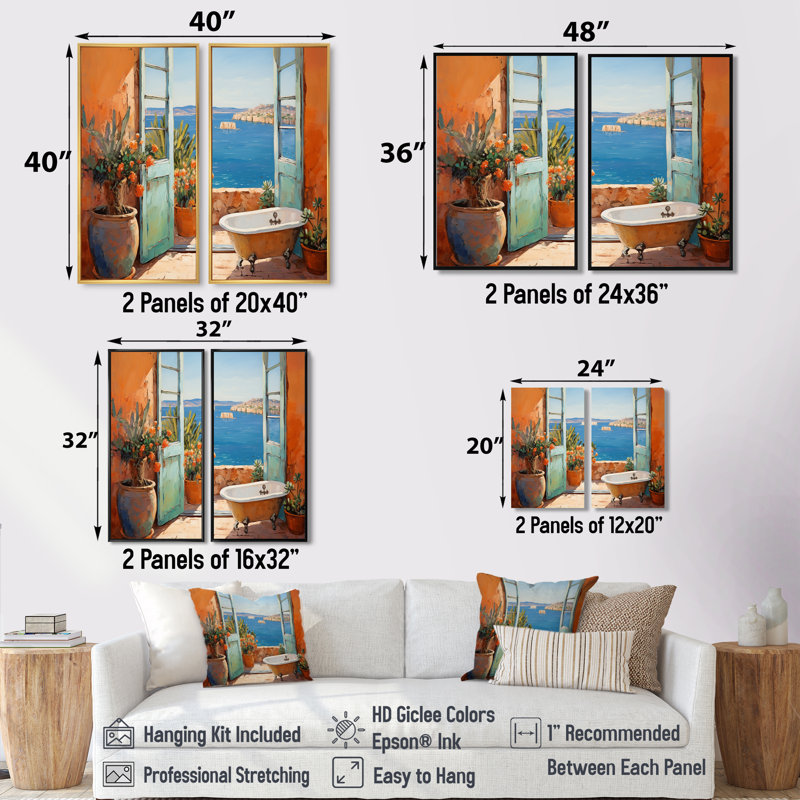 Ensemble de 2 pièces décoratives murales orange pour salle de bain Orange Mediterranee, H 40 po x l 40 po, Brun
