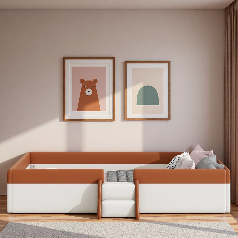 Upholstered Daybed Frame With Fence And Stairs, Twin