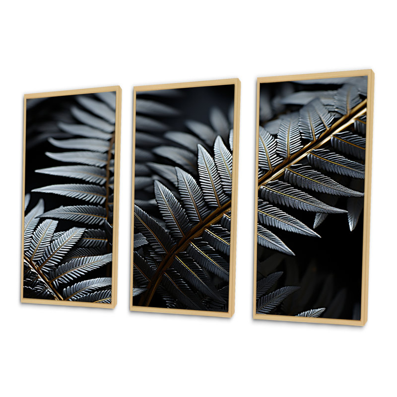 Frondes monochromes - ensemble d'art mural plantes, H 28 po x l 36 po x P 1 po, Cadre naturel flottant