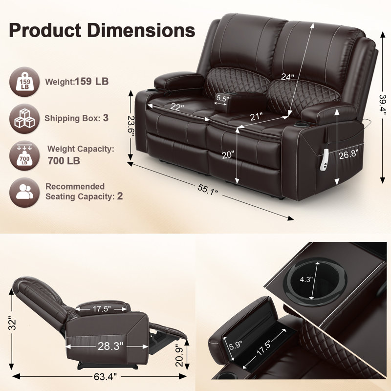 Power Reclining Loveseat Sofa with Removable Armrest and Remote Control, RV Couch Home Theater Seating with Storage & USB Ports,Cup Holder