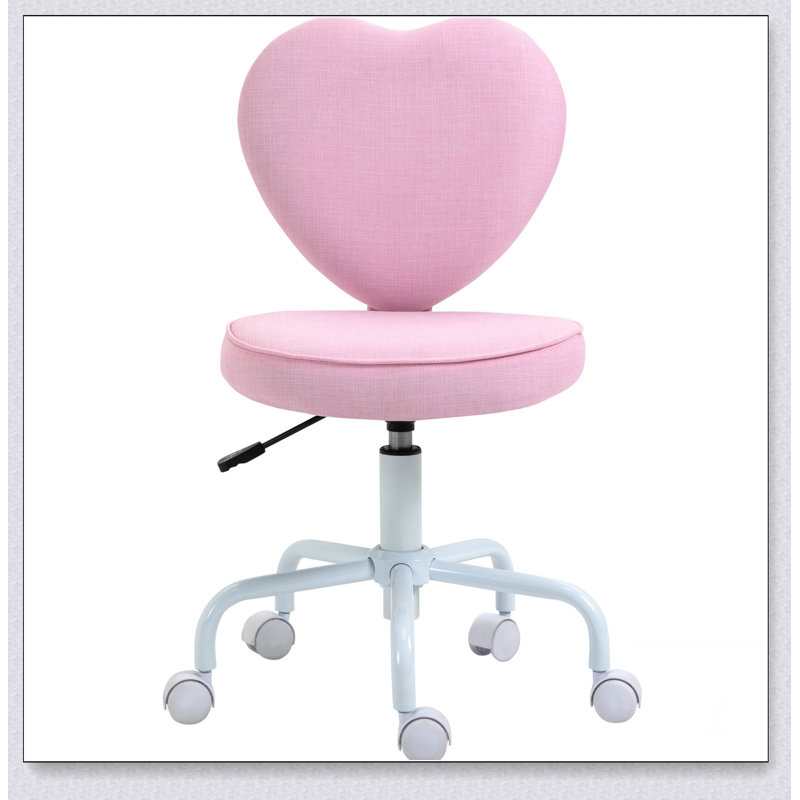 Chaise de bureau en forme de cœur Heart Love avec dossier réglable avec hauteur réglable et roulettes pivotantes à 360 °, rose