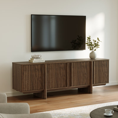  70" Modern TV Stand with storage , Mid-century Modern TV Console with Fluted 4 Doors for TVs 55" - 85", Media Console and Entertainment Center
